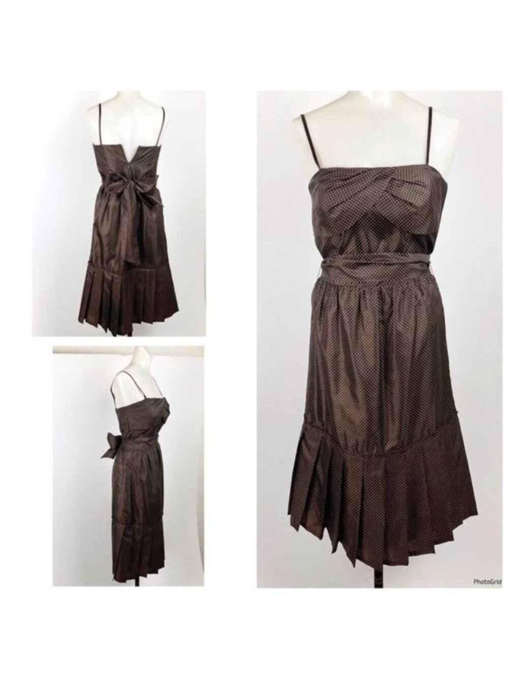 BCBG Paris Brown polka dot pleated dress 8 - Picture 4 of 9